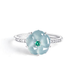 Bagues en jadeite naturelle bleu eau de pêche, argent S925, bijoux fins, design original, bagues ajustables pour femmes, D549 - Product Image 2