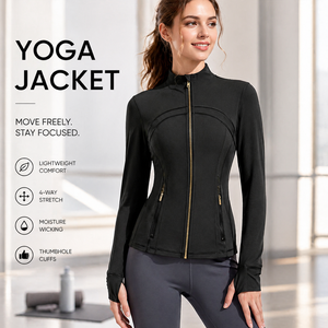 USA Oversea Women's Fitness Seamless Breathable <b>Workout</b> Yoga <b>Jackets</b> Quick Dry Long Sleeve Running Top Yoga Set and Women Set - Product Image 4