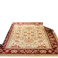 Tapis Oriental Traditionnel à Motifs Floraux 8x10 Ivoire Rouge en Polypropylène à Poils Moyens avec Dos en Jute Fin, Résistant aux Taches et Anti-Chute de Poils