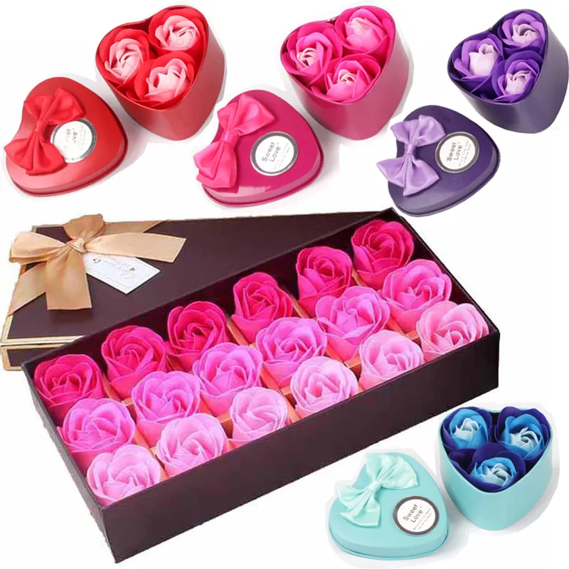 Promosi Grosir Sabun Bunga Mawar 18 Buah Kotak Hadiah Sabun Mandi Bunga untuk Hari Valentine
