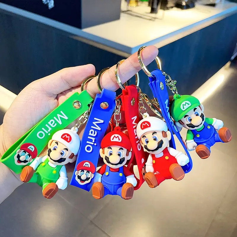 Wholesale In stock Anime Game Mario Bros Luigi Mushroom Yoshi Cartoon Character Figure Keyring Rubber Key chain 3D PVC Keychain