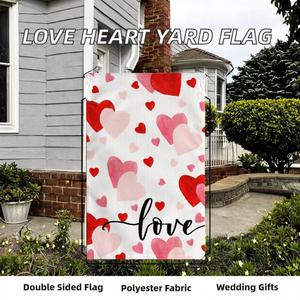 Bandera de Jardín Rectangular con Corazón, Doble Cara, Poliéster, Colores Rojo y Rosa, para Bodas, Aniversarios, Día de San Valentín, Decoración para Exteriores - Product Image 2