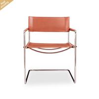 Chaise de salle à manger moderne Bauhaus en cuir de selle avec structure en métal inoxydable