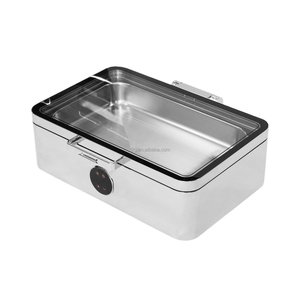 Ensemble de plats chauffants électriques sans eau, en acier inoxydable argenté, avec couvercle, tension universelle pour buffet - Product Image 2
