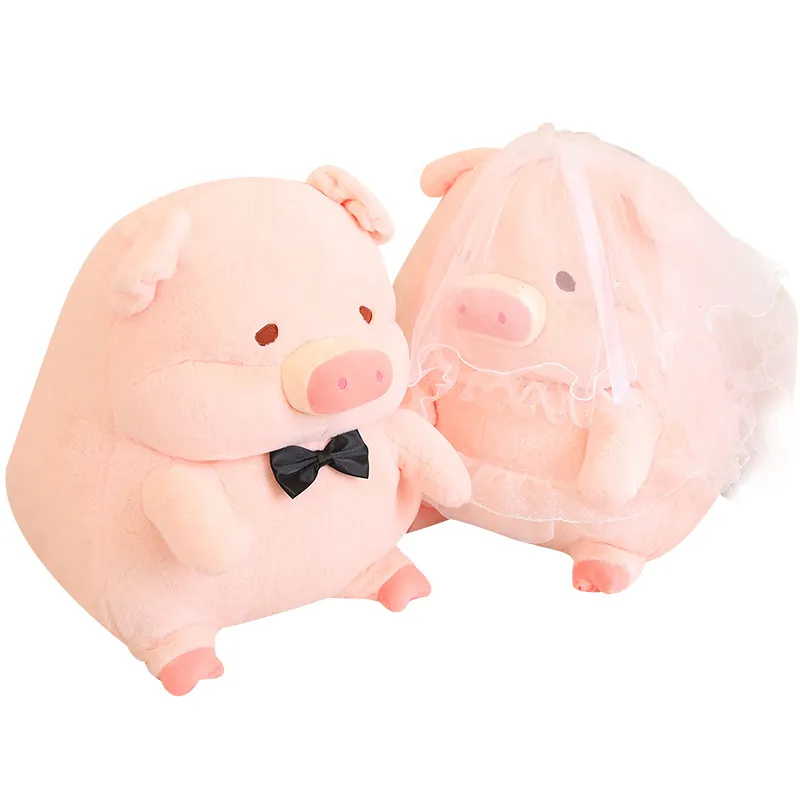 プレミアム品質の漫画の結婚式のぬいぐるみピンクの豚のおもちゃ花嫁のほうきのドレスぬいぐるみぽっちゃりしたピギー人形カスタムロゴブランディング実行可能