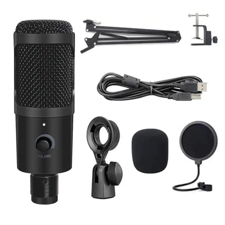 USB Desktop Microphone with Volume Button Plug and Play Condenser Computer PC Laptop Gaming Streaming
