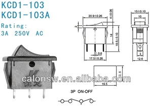 KCD1-103A Mini 3-pin Rocker ChuyểN 12*18 mét 3A 250VAC Đen ON-OFF chức năng màu xanh đèn CQC chứng nhận Hot Bán - Product Image 5