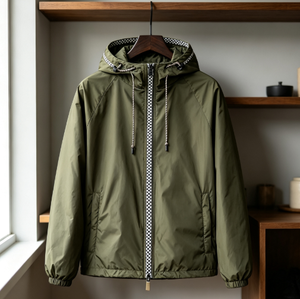 Chaqueta parka con capucha para hombre, poliéster, impermeable, de secado rápido, con cremallera, corte regular, ropa exterior - Product Image 5