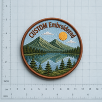 Patch Bordir Kustom Pemandangan Alam Pegunungan Danau Hutan Pohon Pinus, Bisa Disetrika atau Dijahit untuk Topi Pakaian Grosir