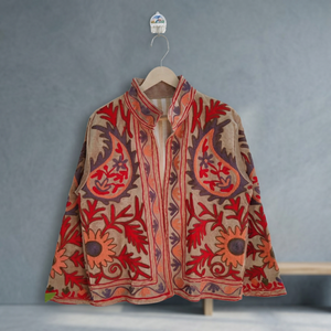 Handmade Suzani Embroidered Jacket Vintage <b>Velvet</b> Cotton Kashmiri <b>Coat</b> <b>Women</b> Open Front Ethnic Boho Winter Kimono Jacket - Product Image 4