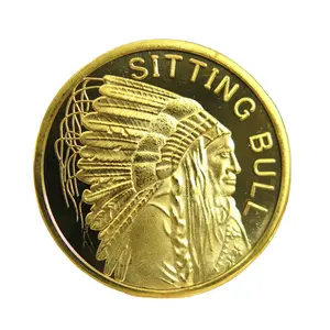 Moedas metálicas comemorativas 3 Round 1/2 Oz 100 Moinhos de Ouro Indiano Banhado "Sitting Bull" Rodada moedas challenge coin 3d personalizado