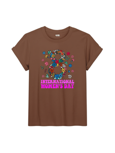 T-shirt da donna Ameri girocollo a maniche corte con stampa floreale per la Giornata Internazionale della Donna, 100% cotone, vestibilità regolare, elegante top da festa - Product Image 1