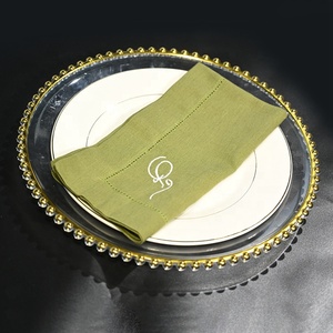 Serviettes en lin brodées monogrammées à points festonnés en coton et lin tissé pour la maison et les restaurants - Product Image 6