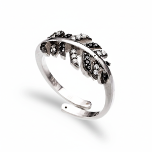Leaf Shape Design Zircon Stone <b>Adjustable</b> <b>Ring</b> Turkish Handmade Fine Women Wholesale 925 Sterling Silver Jewelry - Product Image 2