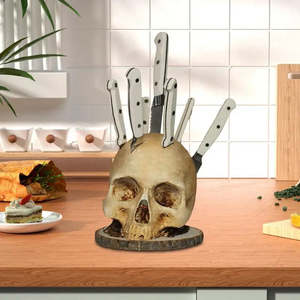 Soporte de calavera gótica de resina para Halloween, organizador de cuchillos y tenedores con diseño de esqueleto aterrador - Product Image 4