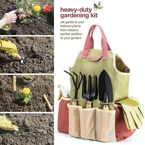 10 Pcs <b>Garden</b> <b>Tools</b> Set Complete Gardening Supplies Kit Carbon Steel Hand Trowel Rake Pruner Weeder with Gloves <b>Storage</b> Bag - Product Image 2