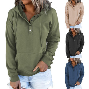 2026 Women Spring Lined Knitted Long Sleeve Loose Casual Hooded Sweatshirt with Drawstring Kangaroo Pockets - Product Image 1