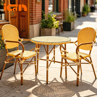 Ensemble de table et chaises rondes en rotin pour extérieur, table à manger ronde, 2 chaises, ensemble de table et chaises en rotin pour extérieur