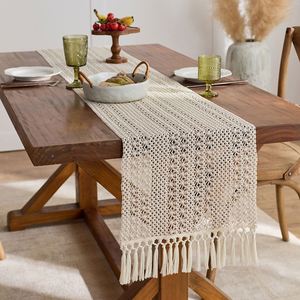 Creamy-colored Cotton Customizable <b>Table</b> Runner Houndstooth Pattern Featuring Tassel Accents Openwork Knitperfect <b>Table</b> - Product Image 1