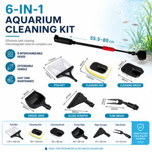 Ensemble d'outils d'entretien d'<span class=keywords><strong>aquarium</strong></span> multifonctionnel avec 6 têtes interchangeables, manche long réglable, OEM/ODM, respectueux de l'environnement - Product Image 1