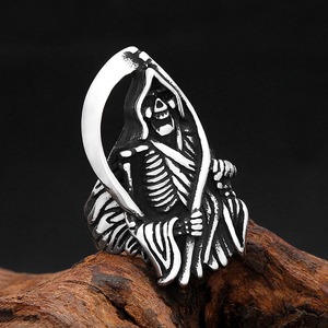 yunnique Grim Reaper Scythe <b>Ring</b> <b>Men's</b> Punk Style <b>Titanium</b> Steel Skeleton Design Fashion Jewelry Gift for <b>Men</b> - Product Image 3