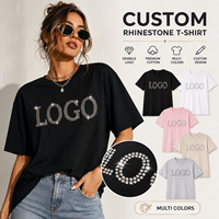 T-shirt personnalisé en strass pour femme, logo scintillant, coton premium, streetwear décontracté, plusieurs couleurs, OEM ODM, tee-shirt mode diamant