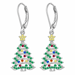 Boucles d'oreilles pendantes en forme d'arbre de Noël pour femmes, design étoile et arbre, accessoires d'oreille sur le thème des fêtes - Product Image 1
