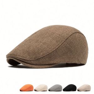Cotton Line <b>Men</b> Beret Fashion Summer Breathable Ivy Hat <b>Flat</b> Top <b>Cap</b> for <b>Men</b> Sun Shade - Product Image 2