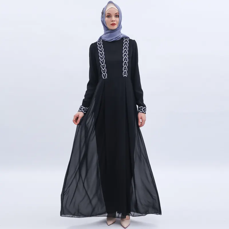 2019 Chiffon Abaya Made To Order erwachsene muslimische Damen Glamouröses türkisches einfarbiges marok kanis ches Kleid mit vorderer Corsage