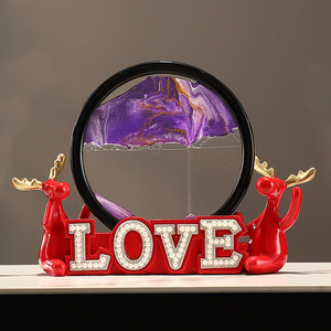 <b>Deer</b> Quicksand <b>Painting</b> Epoxy Resin Sculpted Hourglass Ornament Living Room Entrance TV Cabinet Decoration LOVE Words - Product Image 5