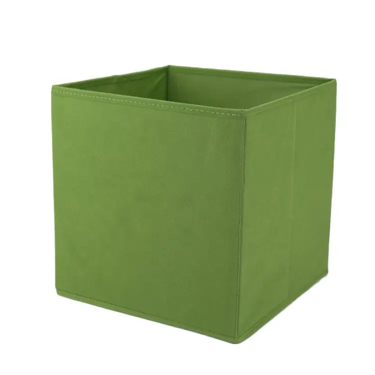 Panier de rangement en tissu toile verte avec poignée pliable sous étagère conteneur à tiroirs pour vêtements matériau durable