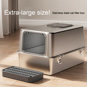 Bac à litière en acier inoxydable avec couvercle Bacs à litière en métal pour chat Bac à litière fermé Kitty Toilette pour chat à haute paroi avec pédale Non collant - Product Image 6