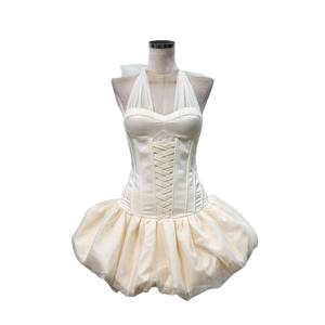 Novità Estate 2026: Mini Abito Sexy da <span class=keywords><strong>Donna</strong></span> Stile Francese con Lacci, Vita Aderente, Rete e Halter, Design a Palloncino - Product Image 1