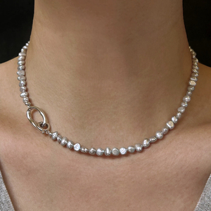 <span class=keywords><strong>Collana</strong></span> di <span class=keywords><strong>Perle</strong></span> d'Acqua Dolce con Chiusura a Doppio Anello Barocco Grigio-Cenere-Viola per Fidanzamento e Matrimonio - Product Image 4