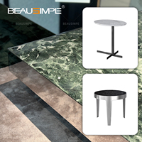 Ensemble de table basse et table d'appoint en marbre vert brillant, bois et acier inoxydable, style moderne minimaliste de luxe, haute qualité, pour salon et maison