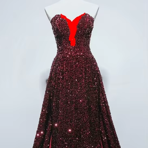 فستان سهرة تنورة حفلة موسيقية سيدة حفلة عيد ميلاد الفتيات بلا أكمام مادة مخملية مثير طول الأرض - Product Image 1