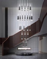 Villa Grenier Réglable LED Foyer Lustre Haut Plafond Or/Noir/Blanc/Café/Argent Lustre Pendentif pour escalier