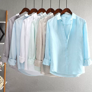 Camicie da <span class=keywords><strong>uomo</strong></span> in <span class=keywords><strong>lino</strong></span> stampato doppiopetto personalizzate, <span class=keywords><strong>100</strong></span>% <span class=keywords><strong>lino</strong></span> di alta qualità, stile vintage, ad asciugatura rapida, casual, con logo personalizzato - Product Image 3