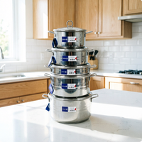 Ensemble de 10 casseroles de cuisson domestique personnalisées de haute qualité en acier inoxydable à double fond 201SUS, batterie de cuisine à induction