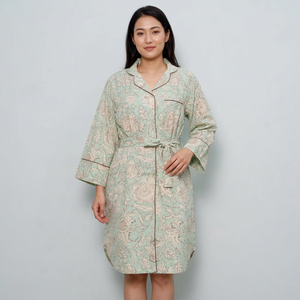 Chemise Kimono Bohème Mi-Longue pour Femme Indienne, en Coton Élégant, Vêtement de Nuit avec Ceinture à Nouer et Boutons Décoratifs, Style Doux, Moderne et Naturel - Product Image 1