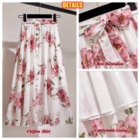 Jupes midi en mousseline à imprimé floral pour femmes, élégantes avec nœud, pour le printemps et l'été, robe de plage, taille haute, jupe décontractée pour femmes