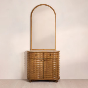 Table de toilette vintage en bois massif sculpté à la main, écologique, avec miroir et grand espace de rangement, style moderne - Product Image 4