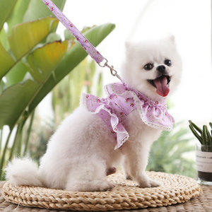Gugou <b>Dog</b> Cat Harness Floral Print Adjustable Breathable Washable Small Medium Pet Clothes <b>Leash</b> Set - Product Image 4