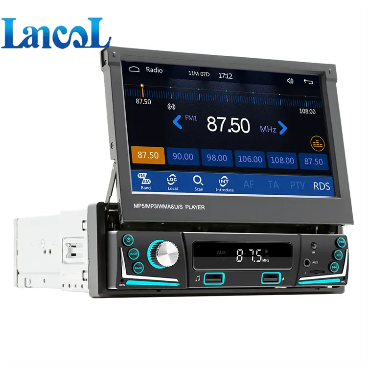 Lancol 7 inch 1 Din Car Radio Wired Carplay Manual Retractable Screen Multimedia Player 4G WIFI Audio Video MP5