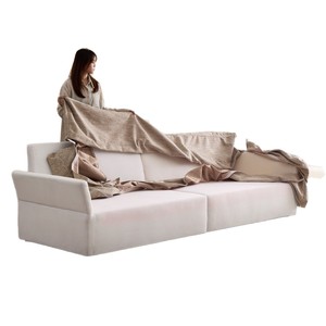 French Style Straight Fabric <b>Sofa</b>, Down Filled Washable Linen Texture Couch <b>for</b> Small Living Room Home Use - Product Image 1