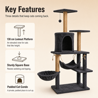 Arbre à chat multi-niveaux avec condo, poteaux à gratter, plateformes en peluche et panier pour grands chats – Mobilier d'intérieur pour animaux de compagnie
