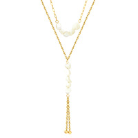 Collier superposé plaqué or avec pendentif perle à pompon coloré intemporel et coquillage blanc irrégulier, style chic et minimaliste TGXL15339