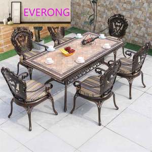 Ensemble de jardin moderne en aluminium moulé pour l'extérieur, 6 places, table et chaises de salle à manger durables résistantes aux UV pour la cour, l'hôtel - Product Image 3