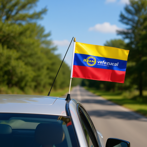 Bandera de mano de Venezuela 12x18 de poliéster satinado con impresión digital, logotipo personalizado, estilo banderín para uso en automóvil - Product Image 2