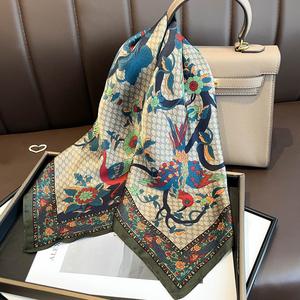 Advanced Sense Joker 100% soie de mûrier Double face <span class=keywords><strong>petit</strong></span> châle écologique carré feuille florale lettre imprimer châle traditionnel élégant - Product Image 6